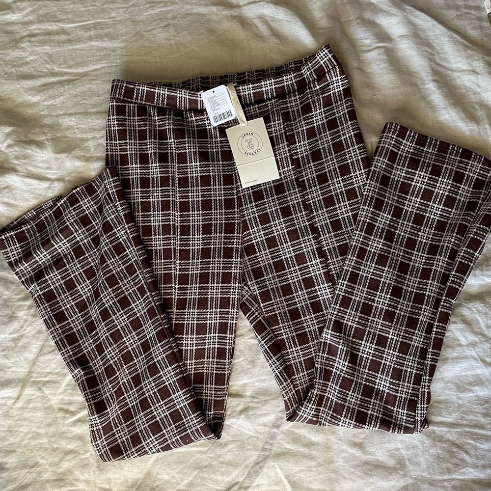 Brown Plaid Flare Pants